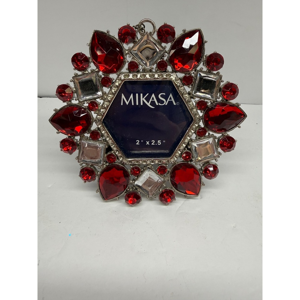 Mikasa Jeweled Mini Photo Frame Red Clear Crystal Hexagon Ornament 2x2.5